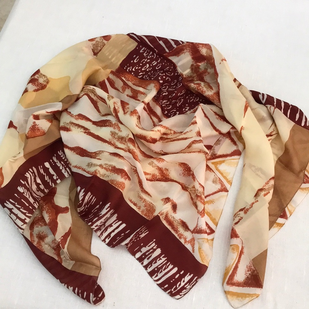 Beautiful Brown and Beige Abstract Silk Scarf